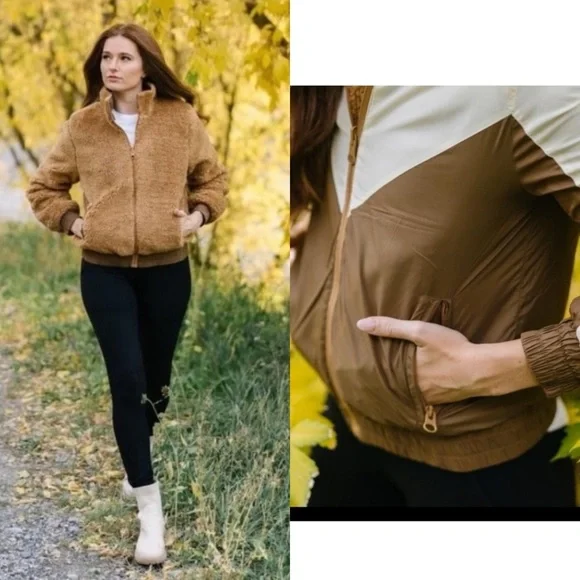 Zyia Camel Sierra Fleece Reversible Jacket Coat 70’s Retro Women’s Size Medium - Picture 5 of 16